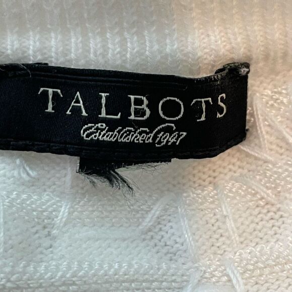 Talbots Beaded Cardigan Sweater White Ribbed Knit Button Front Long Sleeve XL - Picture 5 of 5
